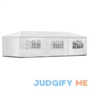 Goplus 10 ft. x 30 ft. White Party Tent with 2 Doors and 6 Windows - Waterproof Polyester Canopy