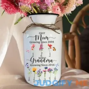 Personalized First Mom Now Grandma Birth Flower Vase with Kids Name Unique Gifts for Mom Grandma Mother's Day Gifts