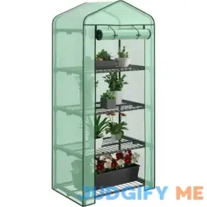 4 Tier Mini Greenhouse Indoor Outdoor with PE Cover and Roll-Up Zipper Door
