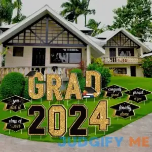 Aneco Waterproof 2024 Grad Yard Signs Plastic Graduation Yard Signs Party Outdoor Lawn Decorations 16 Inches Glitter Congrats Grad Yard Signs with
