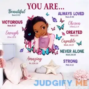 Yovkky Black Girl Religious Butterfly Wall Decal Sticker Positive Saying African American You are Beautiful Nursery Decor