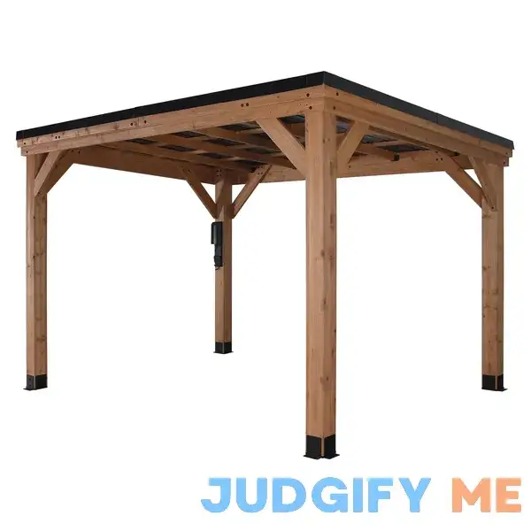 Backyard Discovery 12.2-ft x 9.5-ft Arcadia Brown Wood Rectangle Gazebo with Steel Roof | 2306073COM Backyard Discovery 12.2-ft x 9.5-ft Arcadia Brown Wood Rectangle Gazebo with Steel Roof | 2306073COM