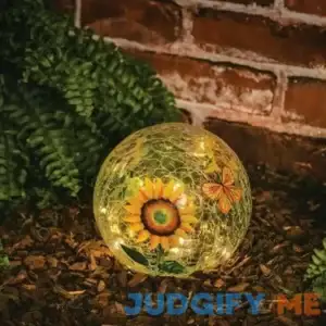 Mainstays 6 inch Solar Sunflower Crackle Glass Ball Decor
