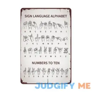 Sign Language Alphabet Vintage Metal Wall Art Posters Prints Wall Decor Sign for Home Room Bathroom Bedroom Kitchen Bar Office 8x12 Inch