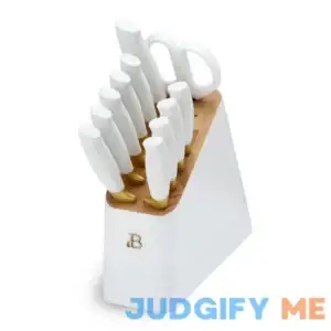 Beautiful 12 Piece Knife Block Set with Soft-Grip Ergonomic Handles White and Gold by Drew Barrymore