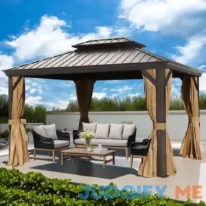 10'x12' Hardtop Gazebo Galvanized Steel Double-Roof Gazebo w/ Netting Curtain