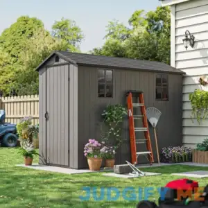 Patiowell 4x8 Plastic Outdoor Storage Shed with Floor Resin Outside Tool Shed with Window for Backyard Garden Lawn