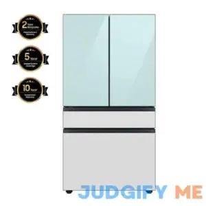 Bespoke 29 cu ft. 4-Door French Door Smart Refrigerator with Beverage Center in Morning Blue/White Glass