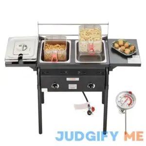 VEVOR Outdoor Propane Deep Fryer Double Burners Commercial Fryer 16 Qt Stainless Steel Cooker with Removable Baskets