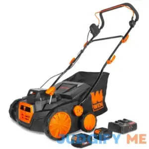 WEN 20V Max Cordless 15-Inch 2-in-1 Brushless Electric Dethatcher and Scarifier with Collection Bag