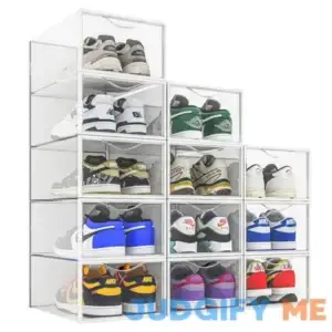 12 Pack Shoe Storage Bins Clear Plastic Stackable Shoe Organizer for Closet