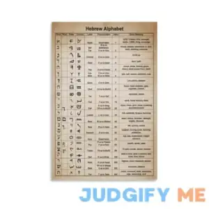 Vintage Hebrew Alphabet Poster Hebrew Language Learning Poster Canvas Painting Wall Art Poster for Bedroom Living Room Decor 16x24inch