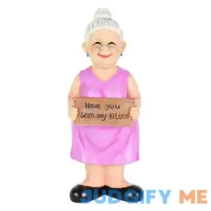 Exhart Old Lady Garden Statue with Have You Seen My Kitten Sign