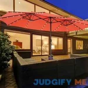 Outdoor 15' Double-Sided Patio Umbrella 48 Solar LED Lights Crank & Base