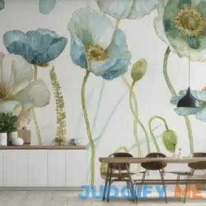 Wall Mural - My Greenhouse Flowers I - Floral Romantic mural wallpaper - White - Dining room - Wallism US - Peel & Stick or Paste-the-Wall