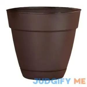 Newbury 12 in. x 10.8 in. Cocoa Resin Planter with Saucer