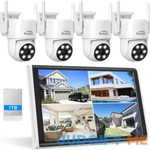 NUFEBS Security Camera NVR System 4Pcs 1080P Spotlight Color Night Vision WiFi Waterproof Security Surveillance Cameras