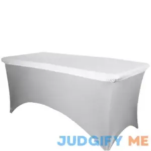 6Ft White Stretch Spandex Banquet Tablecloth Top Cover | By Tableclothsfactory