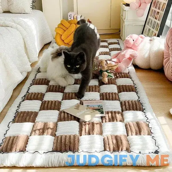 Funnyfuzzy Cream-coloured Large Plaid Square Fuzzy Pet Dog Mat Bed Couch Cover-Brown / 27.5x59 in Funnyfuzzy Cream-coloured Large Plaid Square Fuzzy Pet Dog Mat Bed Couch Cover-Brown / 27.5x59 in