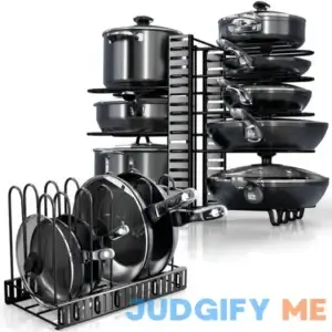 Komfora Pots and Pans Organizer Under Cabinet 8-Tier Adjustable Pan Organizer Rack for Cabinet