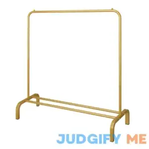 JIUYOTREE Metal 43.3 Inches Garment Rack with Bottom Shelf Clothing Rack for Hanging Clothes Coats Skirts Shirts Sweaters Gold