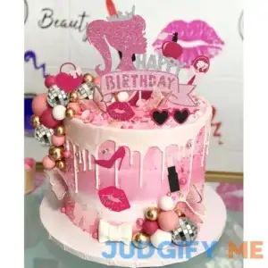 JeVenis Birthday Hot Pink Girl Birthday Cake Decoration Pink Girls Birthday Decoration Pink Balls Palm Leaves Heels Lipstick Bags Cake Topper for