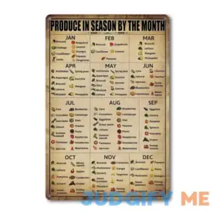 Season Fruit Sign Vegetables Knowledge Metal Tin Signs Vintage Plant Vegetables Chart Posters Produce In Season By The Month Sign Food Art Poster