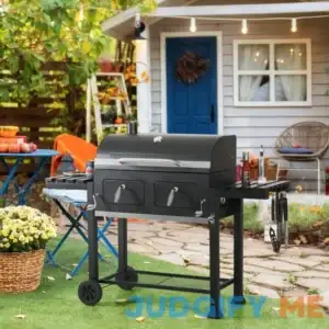 Captiva Designs Double Door Charcoal Patio Grill with 2 Liftable Enamel Charcoal Trays