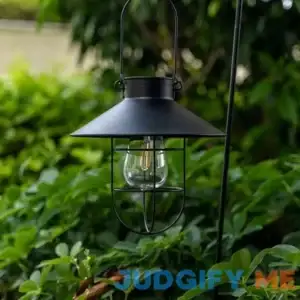 HUYIENO 2Pack Solar Metal Hanging Lantern with Shepherd Hook Outdoor Led Garden Lights