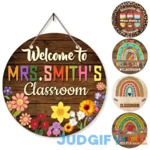Teacher Door Sign for Classroom Personalized Teacher Name Sign Custom Teacher Door Hanger Rainbow Teacher Welcome Signs Customized Teacher Gifts