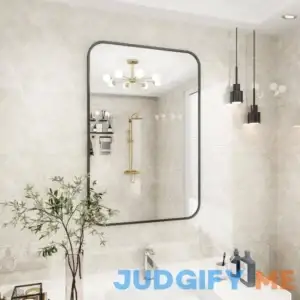 26 in. W x 38 in. H Rectangular Aluminum Alloy Framed Rounded Black Wall Mirror