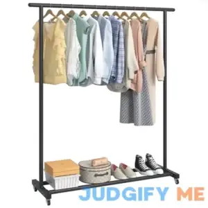 Buzowruil Clothing Rack Clothes Rack Standard Rod Simple Rolling Metal Garment Rack Organizer Freestanding Hanger with Wheels
