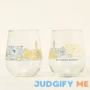 College Cityscape Wine Glasses - Set of 2 - West Virginia University | Unique Wine Glasses