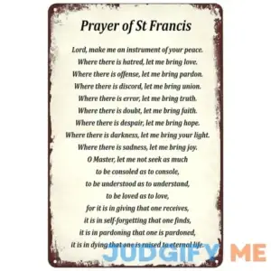 Vintage Metal Signs Prayer Of St Francis Tin Sign Religious Poster Wall Art Decor Plaque for Home Club Cafe Living Room 8x12 inch