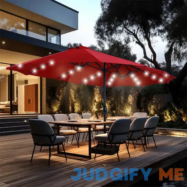 PHI VILLA 15ft Extra Large Double-sided Patio Umbrella with Solar Powered LED Lights PHI VILLA 15ft Extra Large Double-sided Patio Umbrella with Solar Powered LED Lights