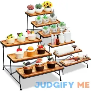Tioncy 9 Pcs/ 3 Sets 3 Tier Cupcake Stand Serving Tray for Party Dessert Stands Acacia Wooden Risers for Display Decorative Tiered Platter with Iron