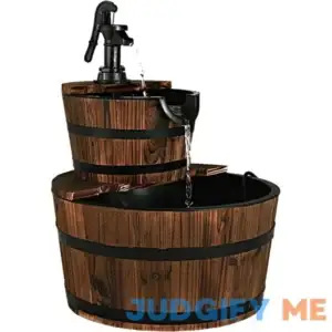 Costway 2 Tier Barrel Waterfall Fountain Barrel Wooden Water Fountain Pump