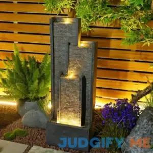 SERBILHOME Water Fountain Outdoor Indoor Modern Cascading Floor Standing Fountain with Led Lights and Pump 39.3вЂќ H Contemporary Curves Garden