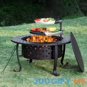 Papajet 36 inch Fire Pit with 2 Grill with Lid for Outside