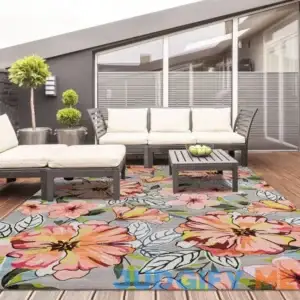 Floral Design Outdoor Rug Green DECOMALL Rug