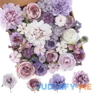 Floweroyal Artificial Flowers Combo Purple Flowers Mix Silk Flowers Dahlia Roses with Stems for DIY Wedding Bridal Bouquets