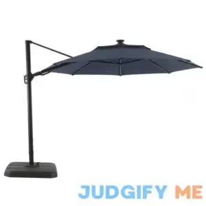 allen + roth 11-ft Blue Solar Powered Crank Patio Umbrella with Base URM819003J-3