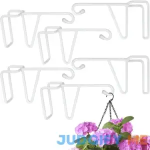 Vinazone Vinyl Fence Hooks Patio Hangers Decorative White Powder Coated Steel Fence Hangers Suitable for Hanging Flower Baskets