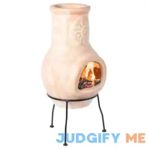 Vintiquewise Outdoor Clay Chiminea Sun Design Charcoal Burning Fire Pit with Metal Stand