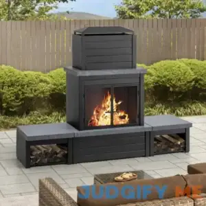 Sunjoy Wood Burning Fireplace Outdoor Steel Fireplace with Chimney