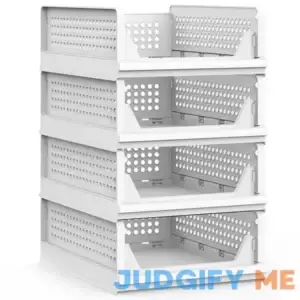 UAK 4 Pack Stackable Plastic Storage Basket for Closet Wardrobe Organizer and Storage Bin Sweater Drawer Shelf Storage Container for Cupboard