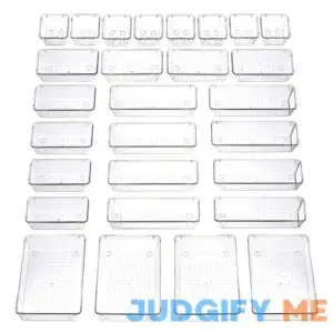 Byomostor 28pcs Clear Plastic Drawers Organizer in 4 Sizes Ultimate Drawer Organizer Bins for Bathroom