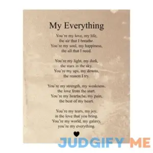 You're My Everything- Distinctive Love & Marriage Poem Wall Art Print- Distressed Parchment Design- Ideal Spiritual Gift for Home Decor
