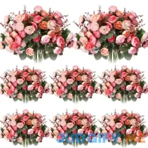 Geosar 8 Pcs 56 Branch 168 Heads Artificial Rose Flowers Artificial Flower Bouquet Leaf Valentines Wedding Centerpieces DIY Bride Fake Rose for Home