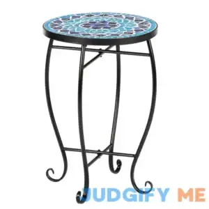 Outdoor Patio Side Table Outdoor Accent Table Bistro Coffee Table Plant End Table Small Porch Table Indoor Round Glass Balcony Mosaic Plant Stand